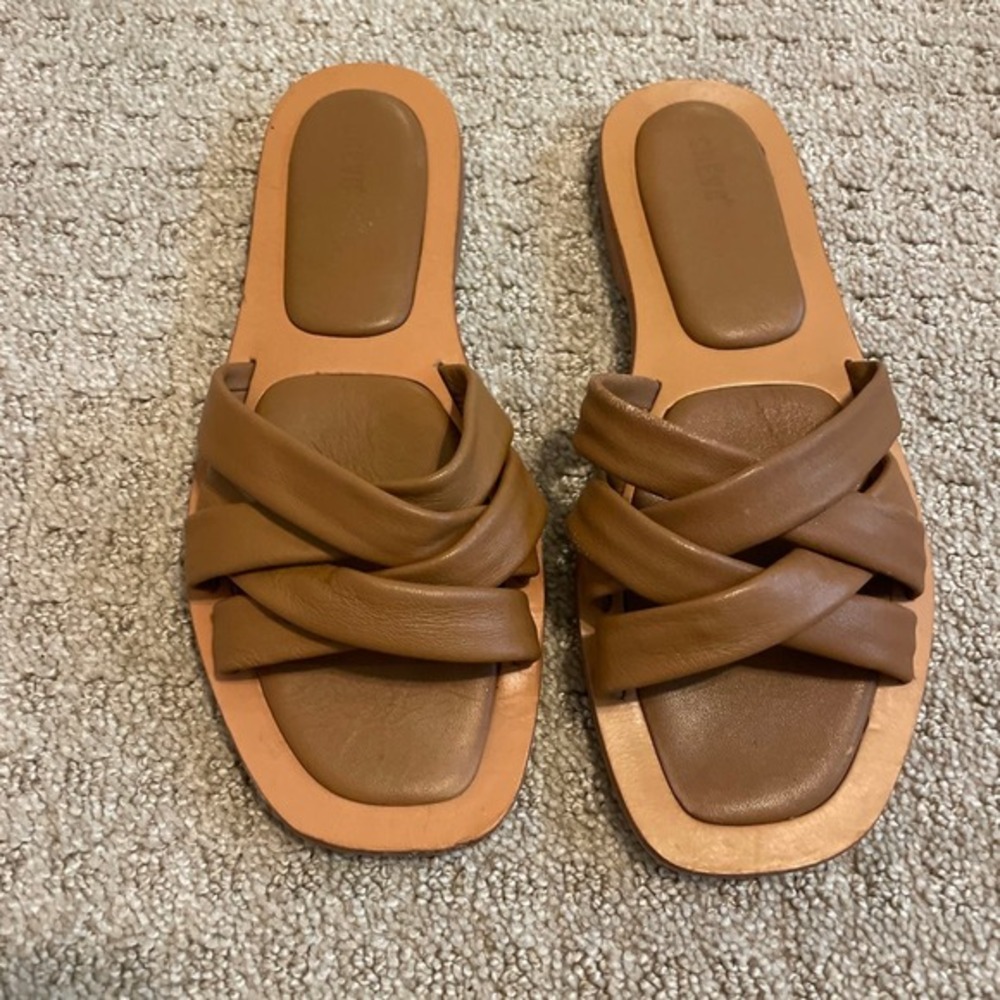 Crevo Brown Braided Slip On Flat Sandals 7